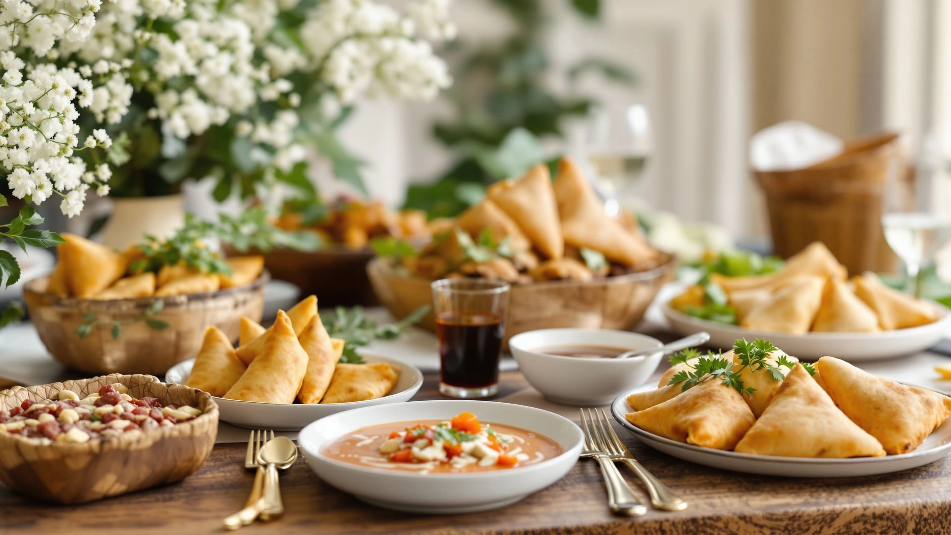 Savouries, samoosas and catering dishes displayed on a table for Classique Catering Creations blog page